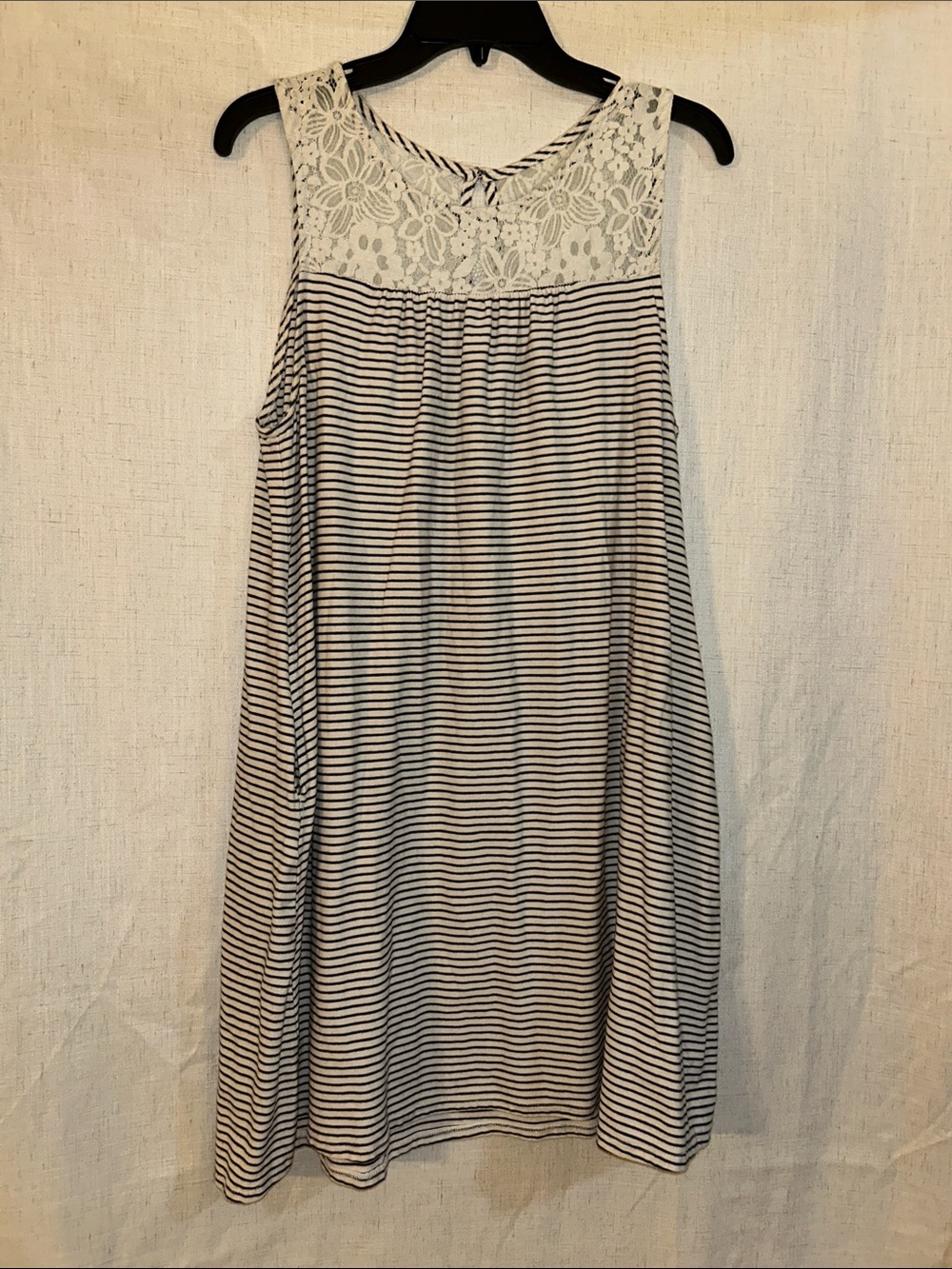 Merona White Lace Yoke Navy Striped Sleeveless Mini Dress